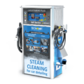 Car Hygiene plus för ångrengöring av bilar i rostfritt stål från Tecnovap, utrustad med slangar för ånga och dammsugning samt instruktioner för bilrengöring på frontpanelen.